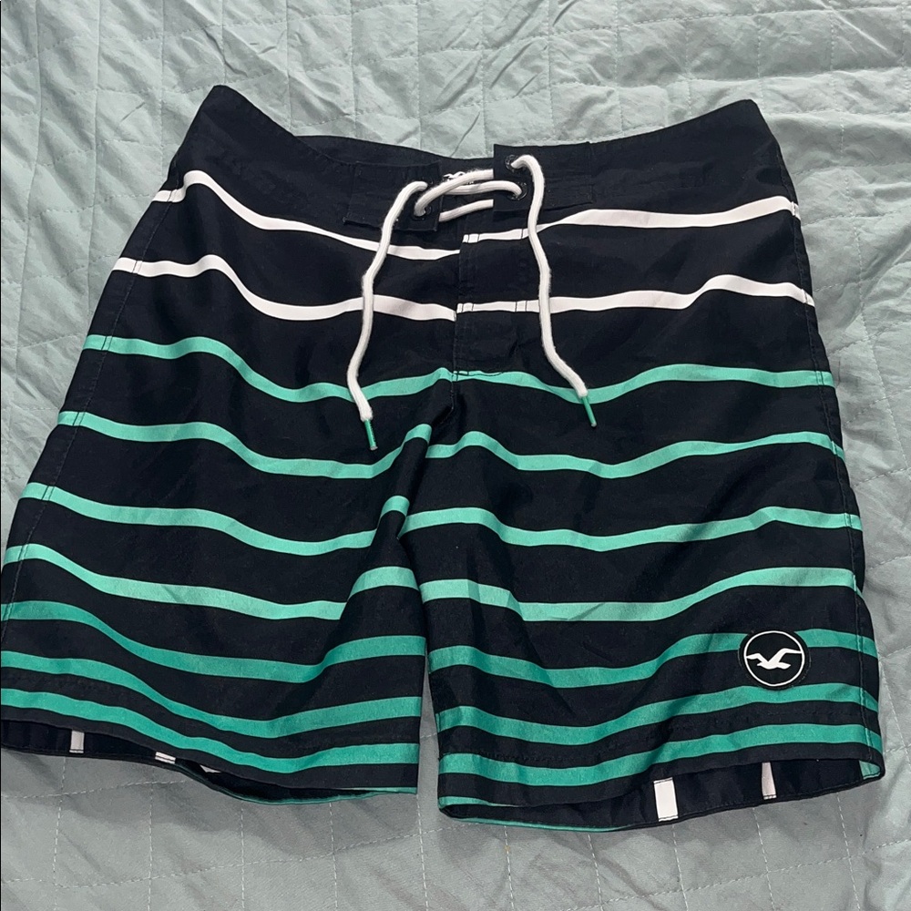 Men's Striped Swim Shorts - Black and Green size 30